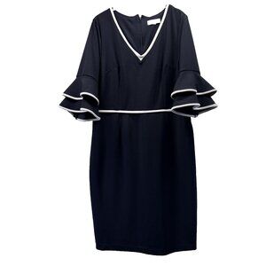 Shelby‎ & Palmer Women's Dress Size Large (16) Ruffle Bell Sleeves V Neck Zipper